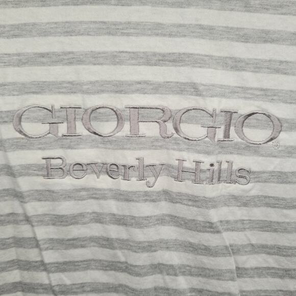 Giorgio Beverly Hills Vintage 80s Embroidered Striped Short Sleeve T Shirt - Picture 6 of 9